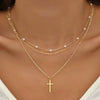 Jewelry Accessories Double Layer Beaded Cross Necklace Alloy Geometric Gold Plated