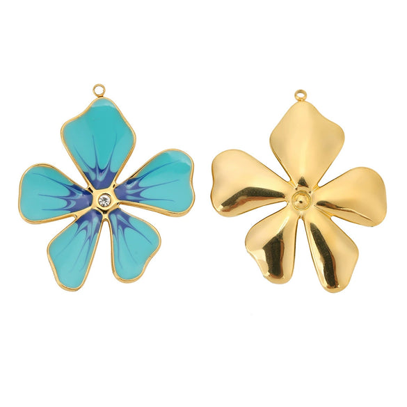 Jewelry Accessories Fivepetal Flower Dripping Oil Earrings And Pendant Necklace