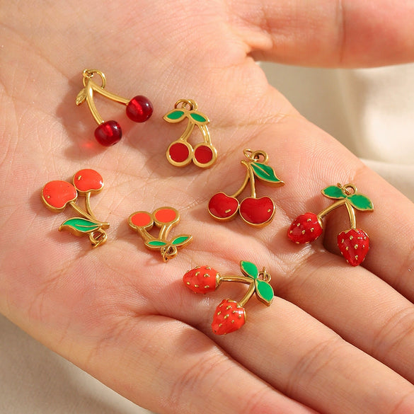 Jewelry Accessories Fruit Pattern Stainless Steel 18K Gold Plated Handmade Earrings Necklace With Oil Drop Pendant