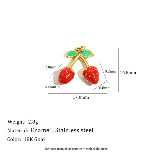 Jewelry Accessories Fruit Pattern Stainless Steel 18K Gold Plated Handmade Earrings Necklace With Oil Drop Pendant