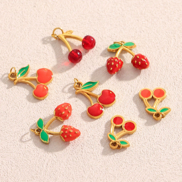 Jewelry Accessories Fruit Pattern Stainless Steel 18K Gold Plated Handmade Earrings Necklace With Oil Drop Pendant