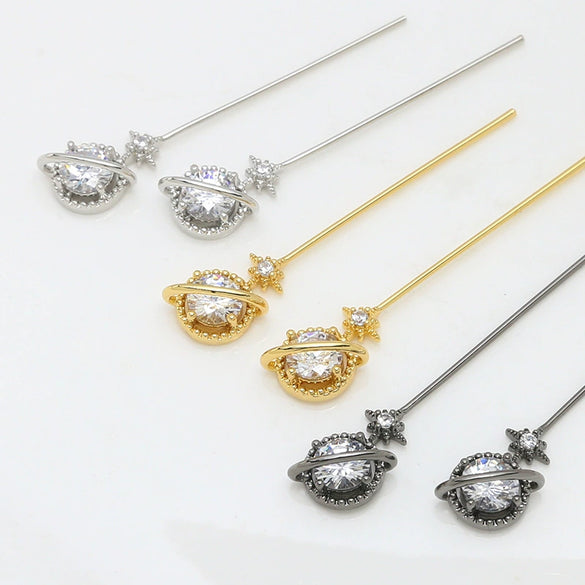 Jewelry Accessories Globe Shape Copper Plated Real Gold Inlaid Zirconium Handmade Baroque Pearl Material Electroplated