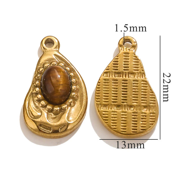 Jewelry Accessories Inlaid Natural Stone Malachite Stainless Steel Totem Teardrop Pendant Necklace Bracelet Earrings