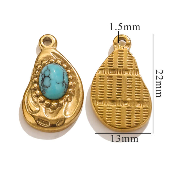 Jewelry Accessories Inlaid Natural Stone Malachite Stainless Steel Totem Teardrop Pendant Necklace Bracelet Earrings