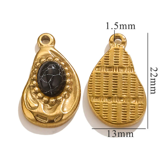 Jewelry Accessories Inlaid Natural Stone Malachite Stainless Steel Totem Teardrop Pendant Necklace Bracelet Earrings