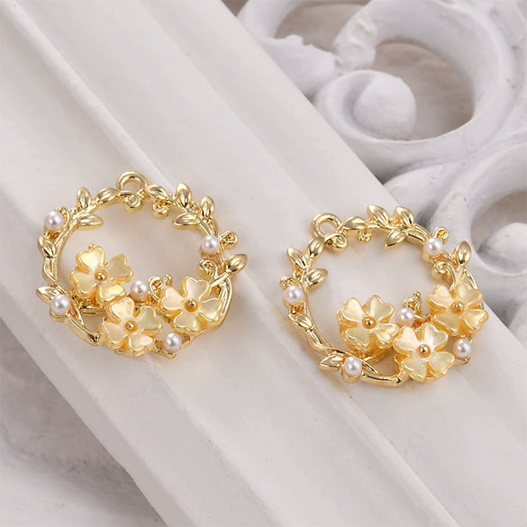 Jewelry Accessories Metal Faux Shellfish Four Leaf Floret With Pearl Leaf Vine Pendant Earrings Electroplated