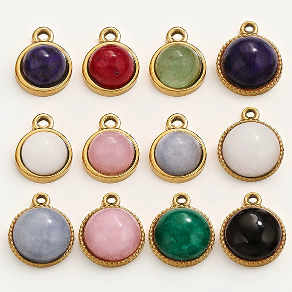 Jewelry Accessories Natural Stone Pendant Handmade With Stainless Steel And Electroplated 18K Gold In Oval Shape