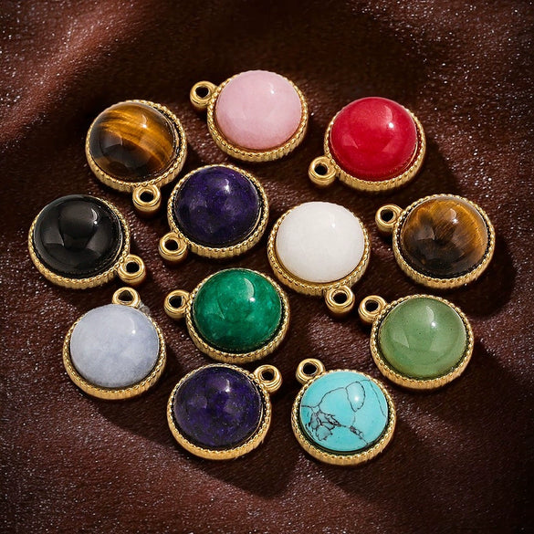 Jewelry Accessories Natural Stone Pendant Handmade With Stainless Steel And Electroplated 18K Gold In Oval Shape