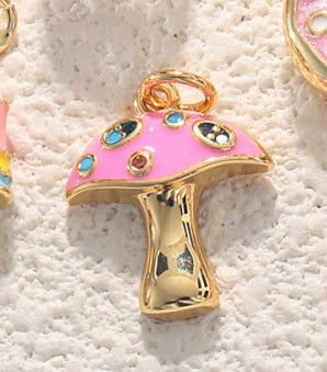 Jewelry Accessories Pendant Copper Real Gold Plated Sweet Style Love Butterfly Shell Crystal With Heart Shape And Insect Pattern Dripping Oil Design