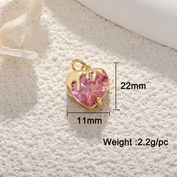 Jewelry Accessories Pendant Copper Real Gold Plated Sweet Style Love Butterfly Shell Crystal With Heart Shape And Insect Pattern Dripping Oil Design