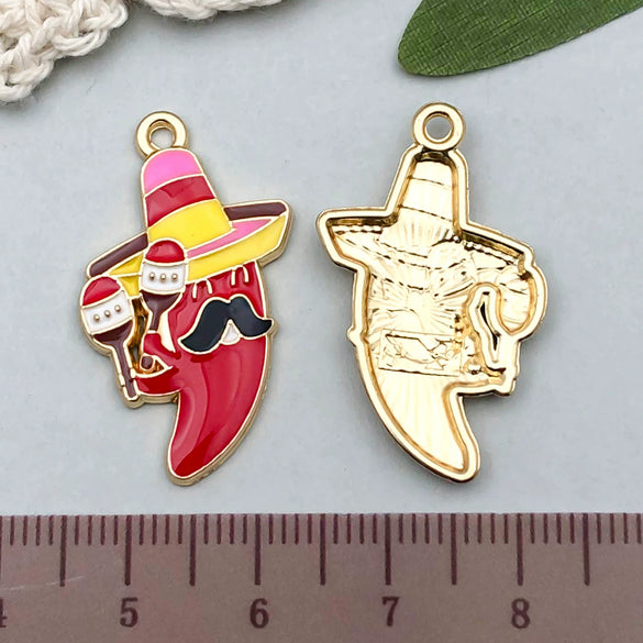 Jewelry Accessories Pendant Keychain Zinc Alloy Cartoon Pepper Cactus Shape Dripping Oil Design