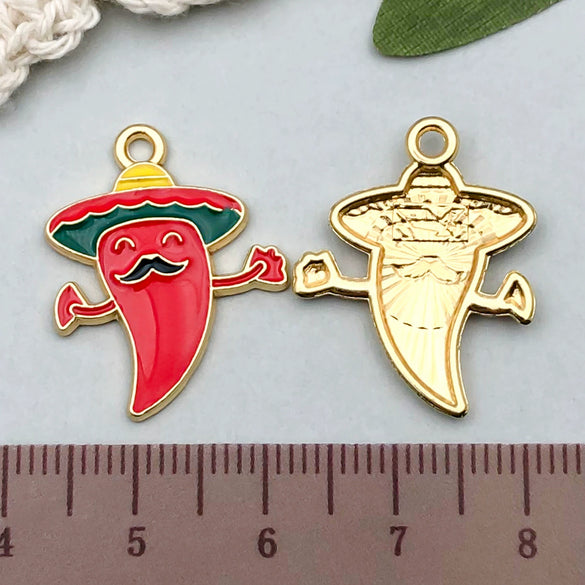 Jewelry Accessories Pendant Keychain Zinc Alloy Cartoon Pepper Cactus Shape Dripping Oil Design