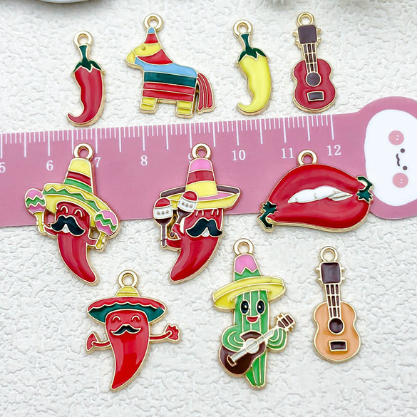 Jewelry Accessories Pendant Keychain Zinc Alloy Cartoon Pepper Cactus Shape Dripping Oil Design