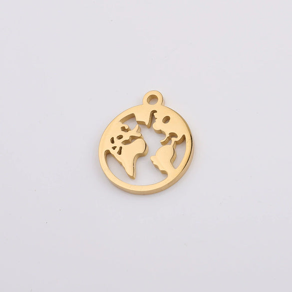 Jewelry Accessories Pendant Stainless Steel Geometric World Map Round Hollow Mirror Finish Polishing