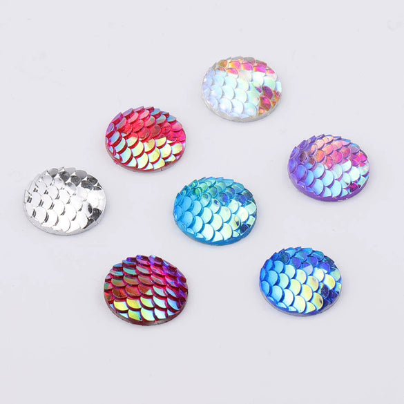 Jewelry Accessories Plastic Resin Geometric Fish Scale Round Drill Plated Ab Colored