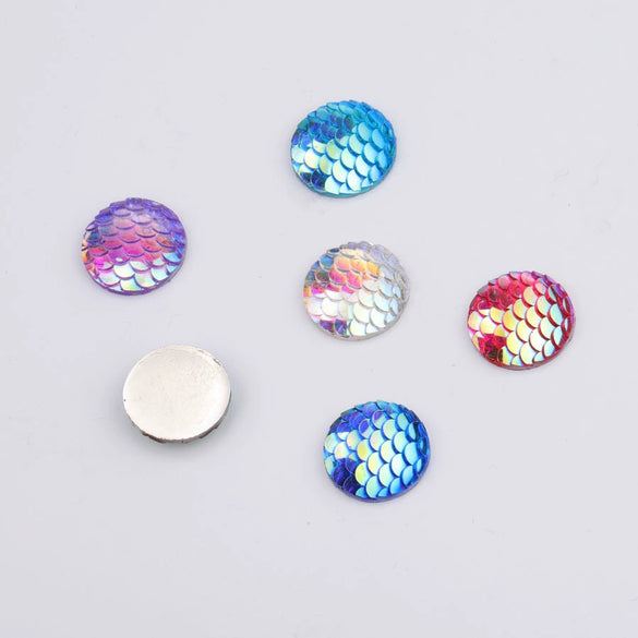 Jewelry Accessories Plastic Resin Geometric Fish Scale Round Drill Plated Ab Colored