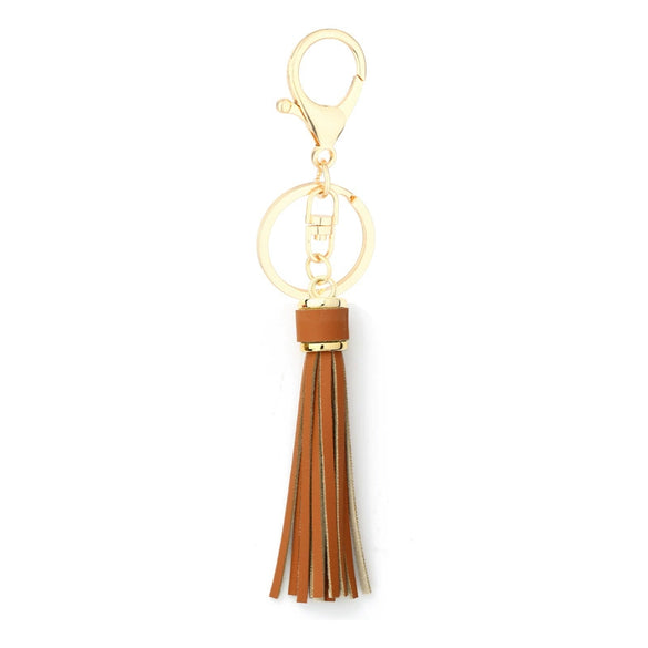 Jewelry Accessories Pu Leather Tassel Keychain Solid Color Electroplating