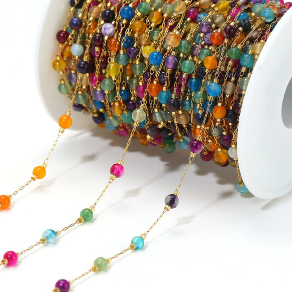 Jewelry Accessories Round Natural Stone Stainless Steel Chain Gold Plated