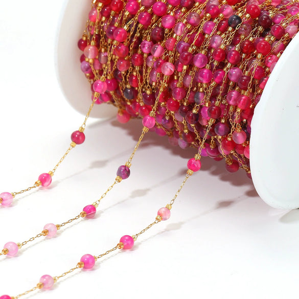 Jewelry Accessories Round Natural Stone Stainless Steel Chain Gold Plated
