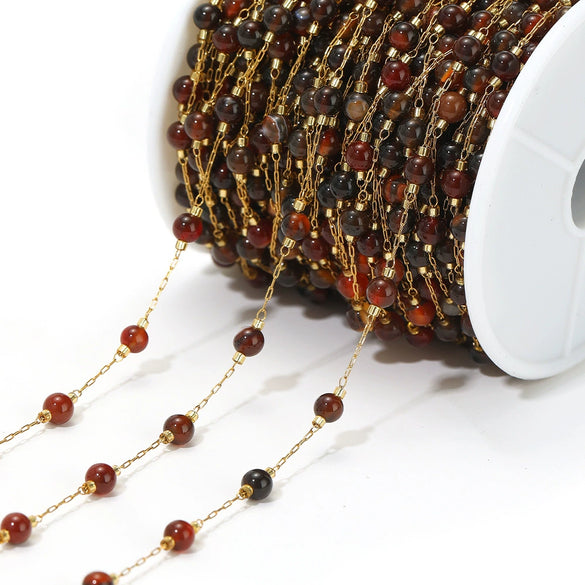 Jewelry Accessories Round Natural Stone Stainless Steel Chain Gold Plated