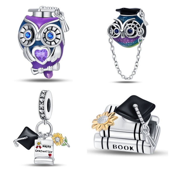 Jewelry Accessories Silver Plated Dripping Oil Owl Scholar Hat Pendant