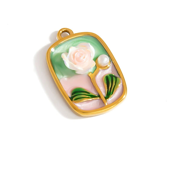 Jewelry Accessories Stainless Steel Acrylic Shell Ceramic Rainbow Pendant Electroplating