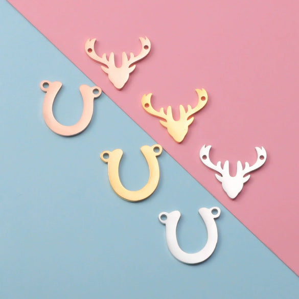 Jewelry Accessories Stainless Steel Antler Horseshoe Double Hole Connector Pendant Fine Polishing