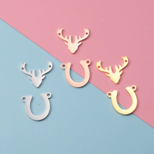 Jewelry Accessories Stainless Steel Antler Horseshoe Double Hole Connector Pendant Fine Polishing