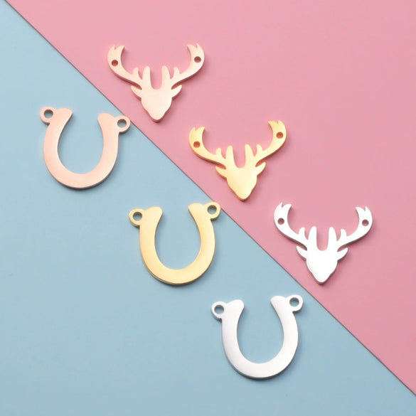 Jewelry Accessories Stainless Steel Antler Horseshoe Double Hole Connector Pendant Fine Polishing