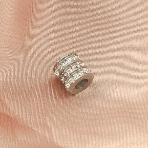 Jewelry Accessories Stainless Steel Cylindrical Hollow Large Hole Bead Spacer Set With Diamonds Electroplated