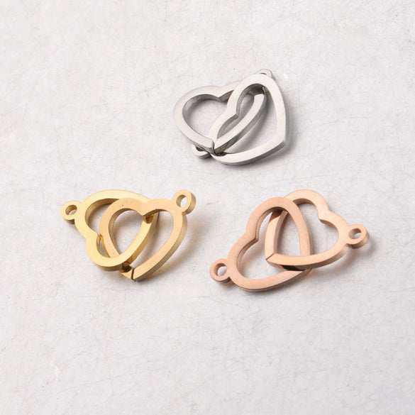 Jewelry Accessories Stainless Steel Double Peach Heart Love Shape Connector Fine Polishing