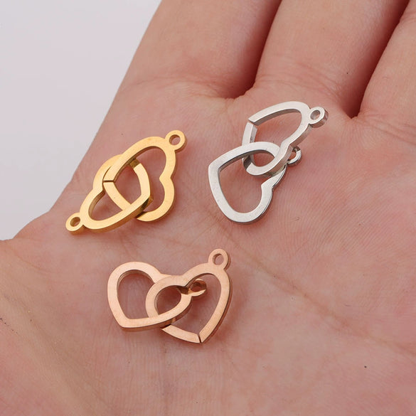 Jewelry Accessories Stainless Steel Double Peach Heart Love Shape Connector Fine Polishing
