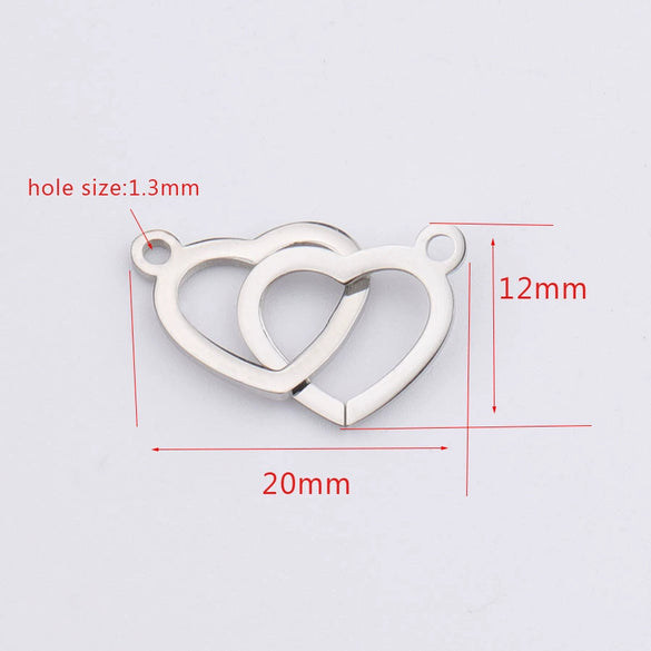 Jewelry Accessories Stainless Steel Double Peach Heart Love Shape Connector Fine Polishing