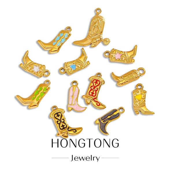 Jewelry Accessories Stainless Steel Dripping Oil Western Cowboy Boots Pendants For Men And Women