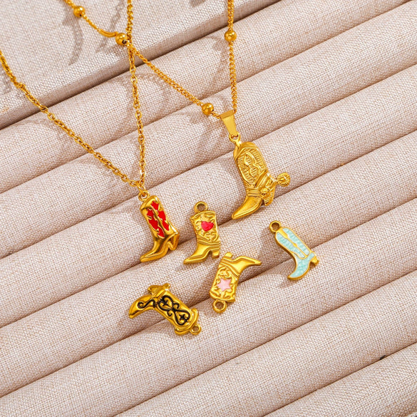 Jewelry Accessories Stainless Steel Dripping Oil Western Cowboy Boots Pendants For Men And Women