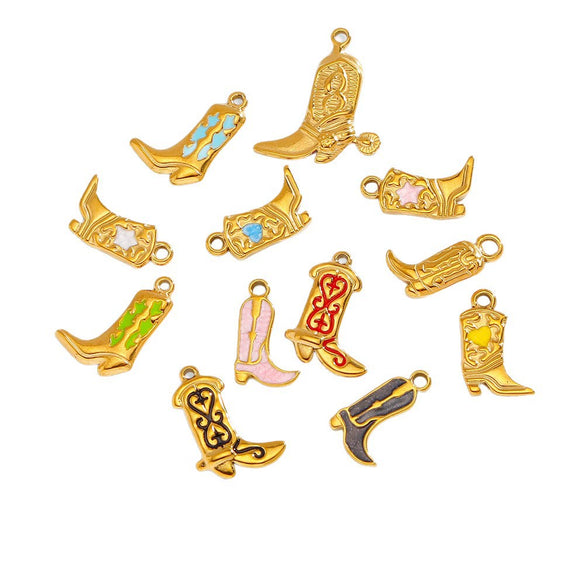 Jewelry Accessories Stainless Steel Dripping Oil Western Cowboy Boots Pendants For Men And Women