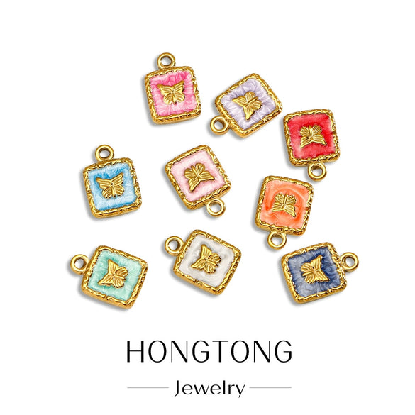 Jewelry Accessories Stainless Steel Enamel Square Butterfly Pendant Dripping Oil Style