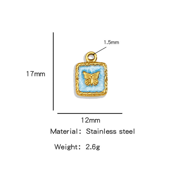 Jewelry Accessories Stainless Steel Enamel Square Butterfly Pendant Dripping Oil Style