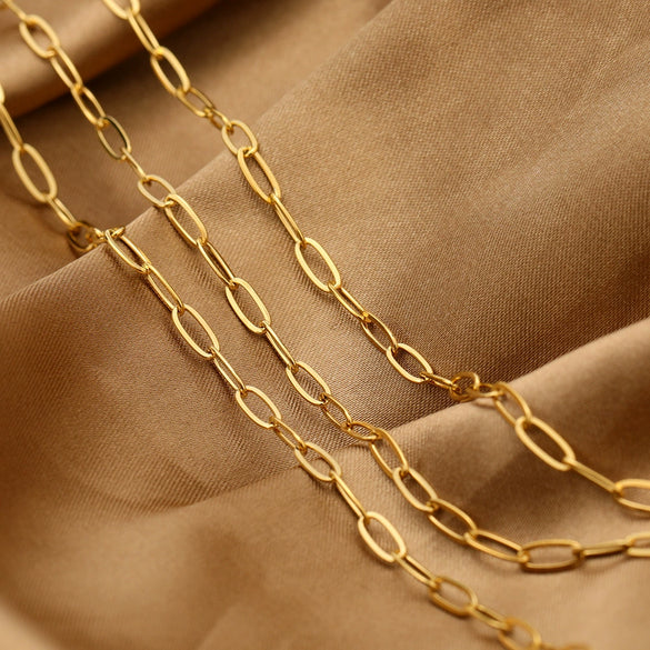 Jewelry Accessories Stainless Steel Flattened Oshaped Cross Electroplated Hiphop Geometric Ellipse Chain Pendant Necklace