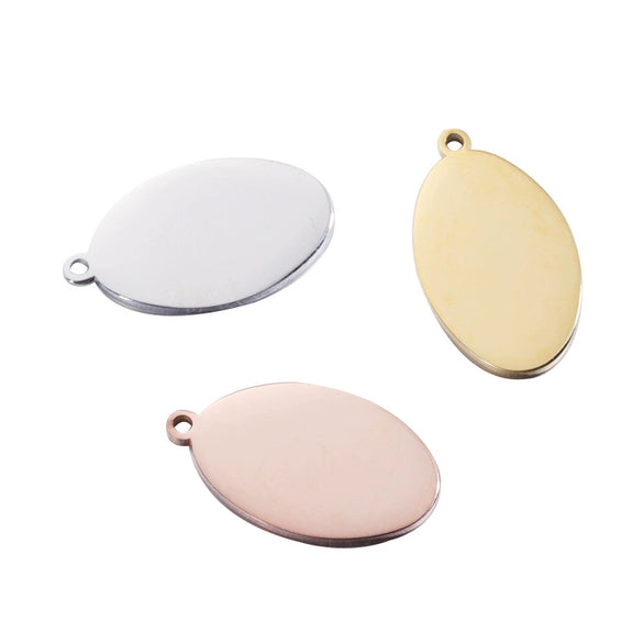 Jewelry Accessories Stainless Steel Geometric Oval Outer Hole Laser Mirror Tag
