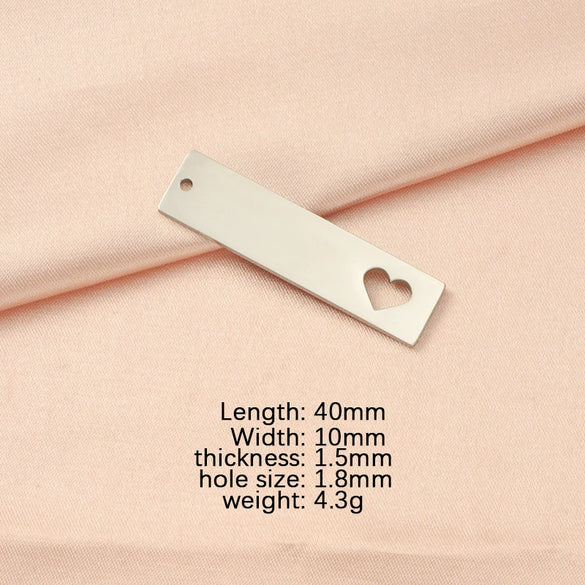 Jewelry Accessories Stainless Steel Geometric Rectangular Strip Tag Heart Laser Cut Out Electroplated