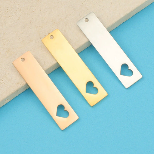 Jewelry Accessories Stainless Steel Geometric Rectangular Strip Tag Heart Laser Cut Out Electroplated