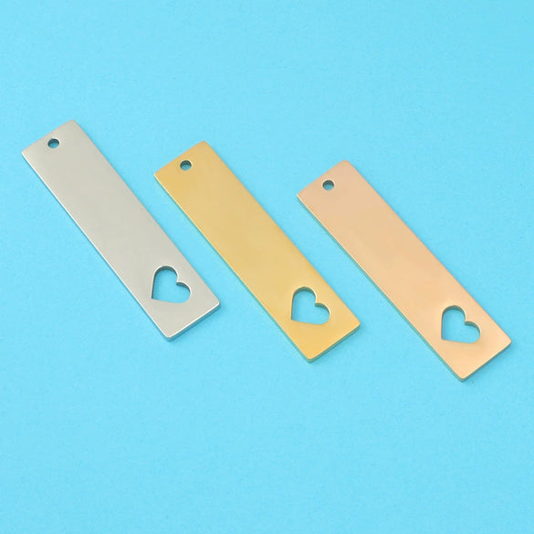 Jewelry Accessories Stainless Steel Geometric Rectangular Strip Tag Heart Laser Cut Out Electroplated