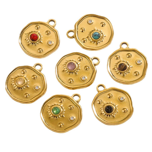 Jewelry Accessories Stainless Steel Geometric Sun And Moon Pendant With Inlay Totem Design
