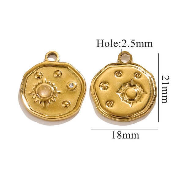Jewelry Accessories Stainless Steel Geometric Sun And Moon Pendant With Inlay Totem Design