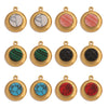 Jewelry Accessories Stainless Steel Gold Plated Natural Stone Round Bohemian Flat Back Charm Pendant Diy Earrings With Fish Pattern Retro Style