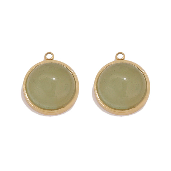 Jewelry Accessories Stainless Steel Gold Plated Natural Stone Round Bohemian Flat Back Charm Pendant Diy Earrings With Fish Pattern Retro Style