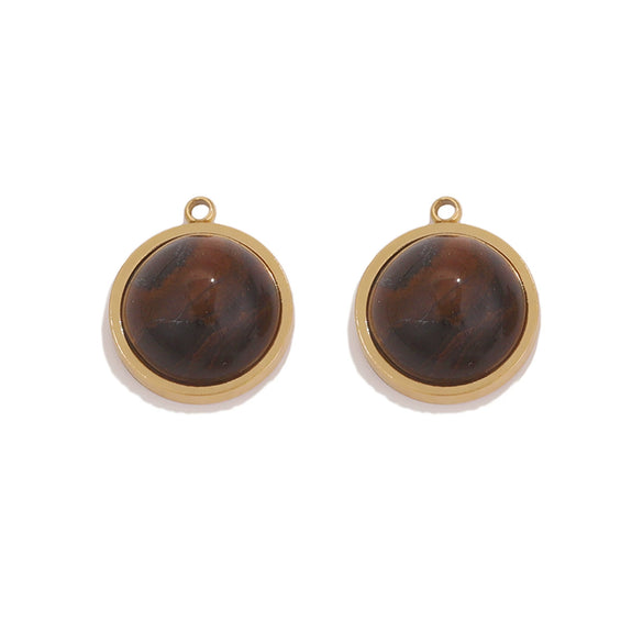 Jewelry Accessories Stainless Steel Gold Plated Natural Stone Round Bohemian Flat Back Charm Pendant Diy Earrings With Fish Pattern Retro Style