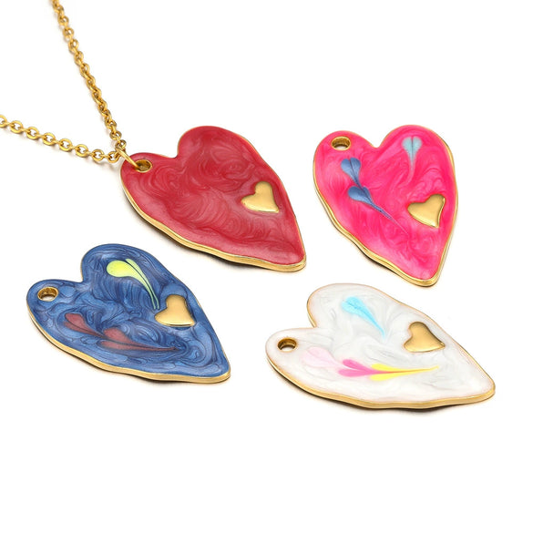 Jewelry Accessories Stainless Steel Heart Shape Dripping Oil Pendant For Bracelet Necklace Clothing