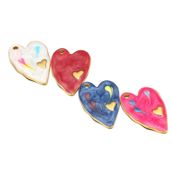 Jewelry Accessories Stainless Steel Heart Shape Dripping Oil Pendant For Bracelet Necklace Clothing